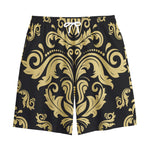 Black And Beige Damask Pattern Print Cotton Shorts