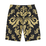 Black And Beige Damask Pattern Print Cotton Shorts