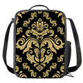 Black And Beige Damask Pattern Print Crossbody Lunch Bag