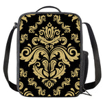 Black And Beige Damask Pattern Print Crossbody Lunch Bag