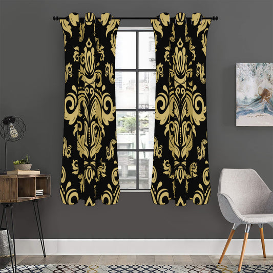 Black And Beige Damask Pattern Print Curtain