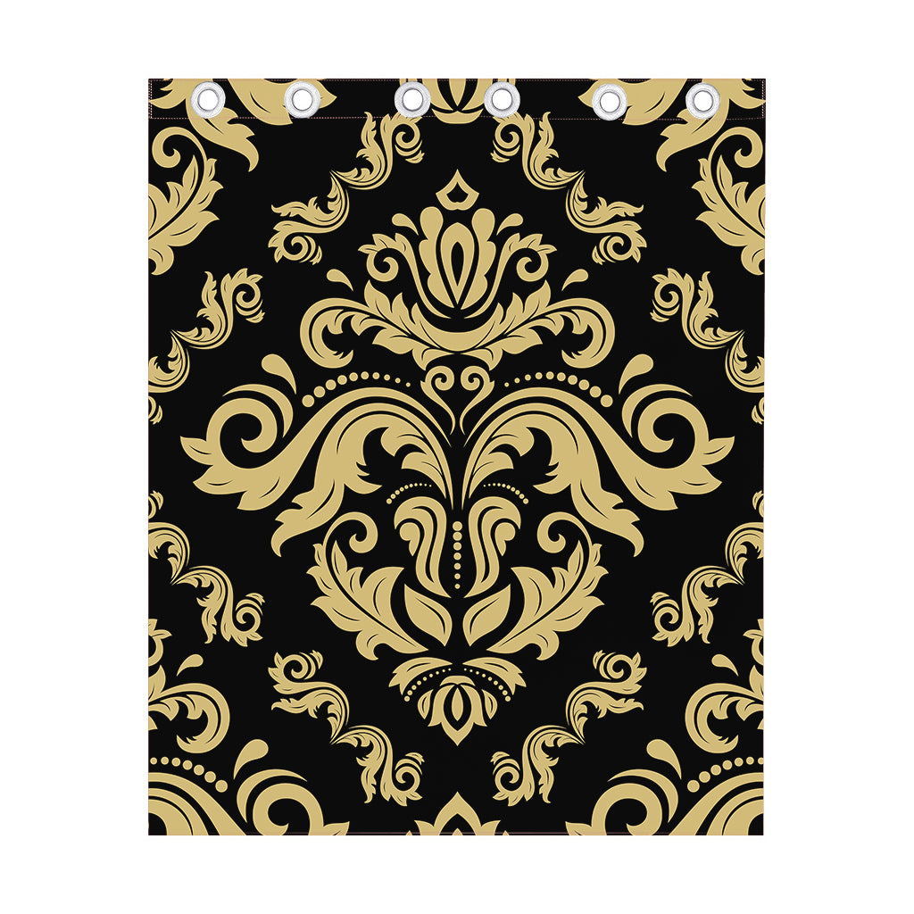 Black And Beige Damask Pattern Print Curtain