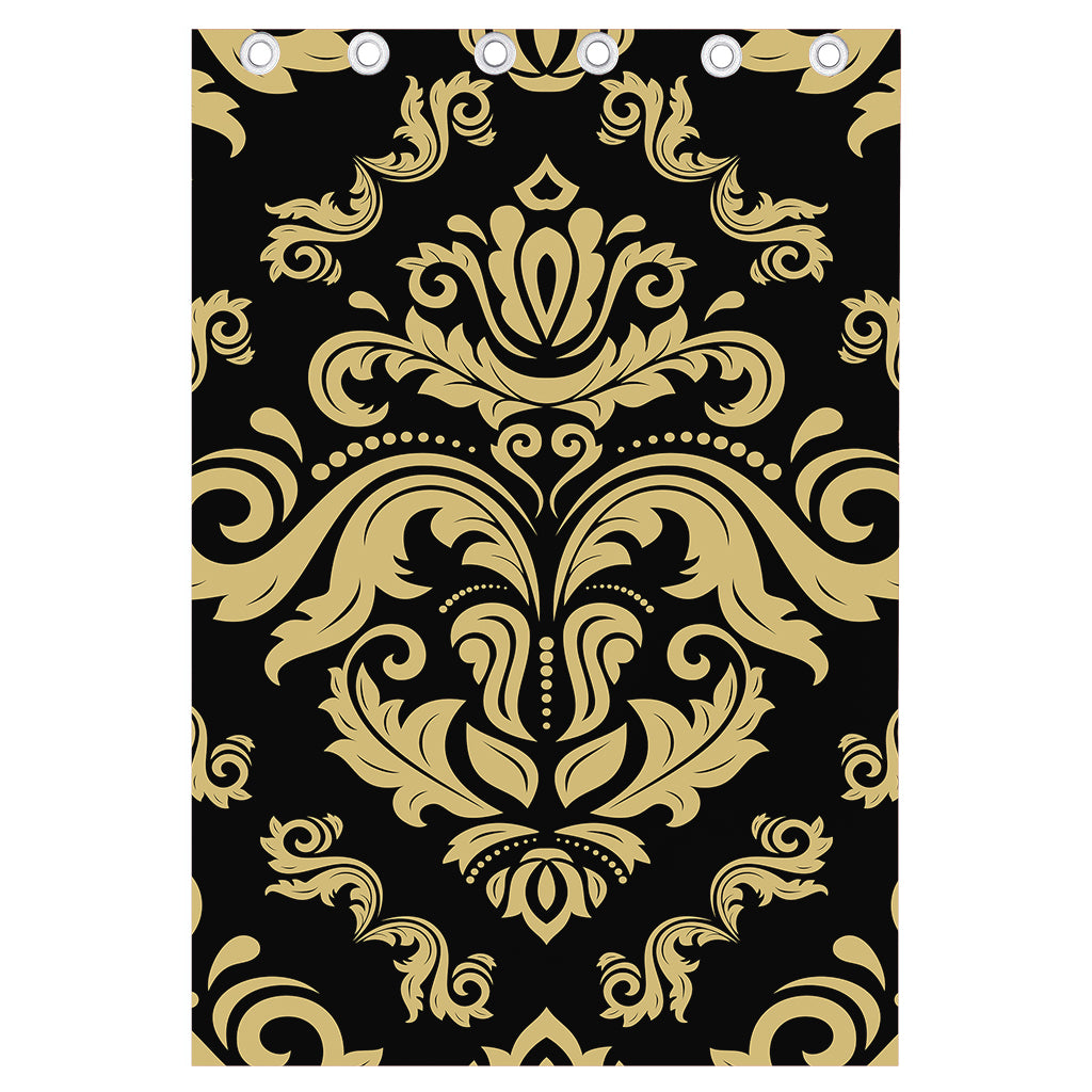 Black And Beige Damask Pattern Print Curtain