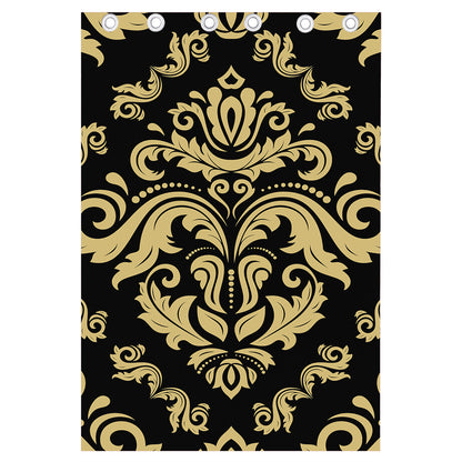 Black And Beige Damask Pattern Print Curtain