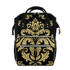 Black And Beige Damask Pattern Print Diaper Bag