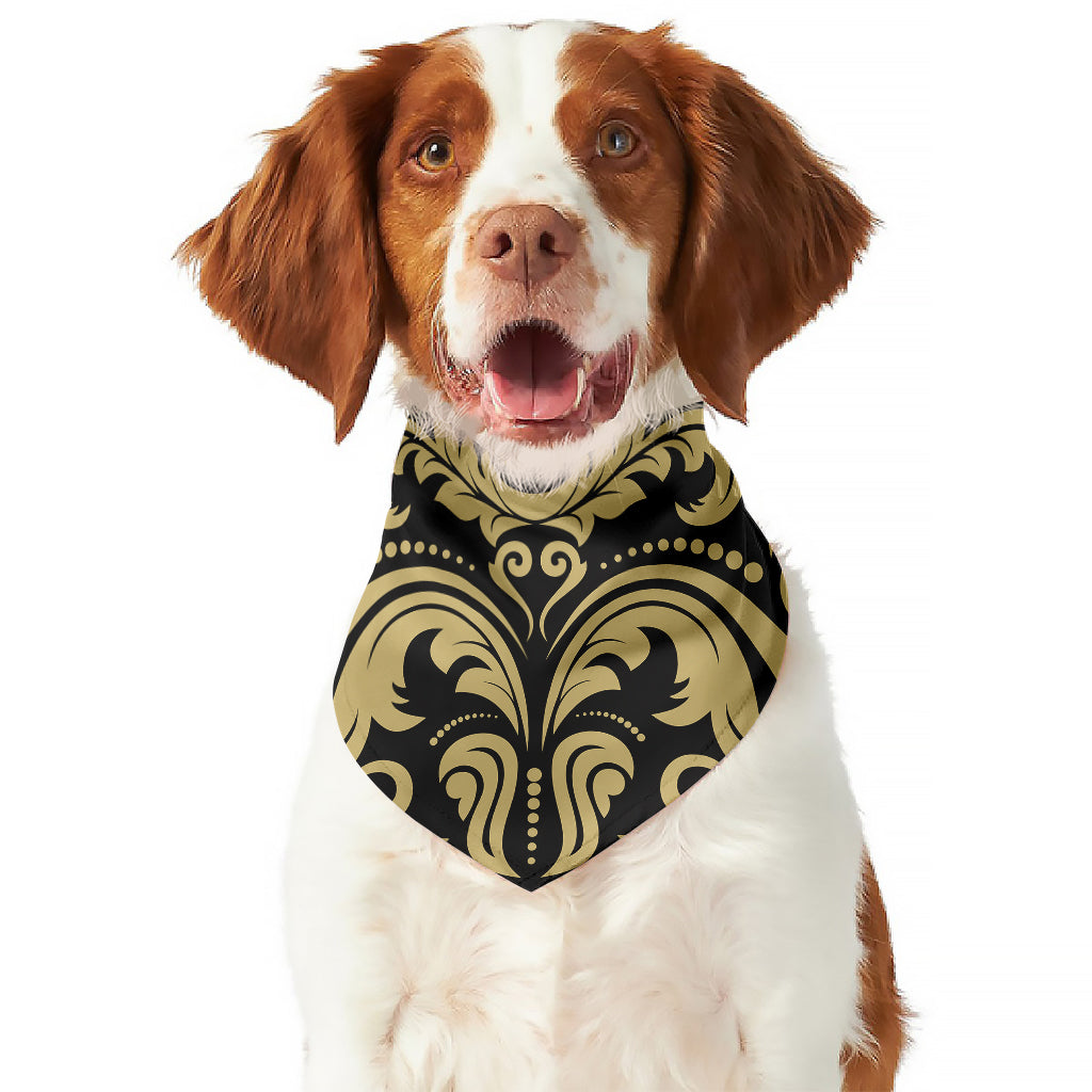 Black And Beige Damask Pattern Print Dog Bandana
