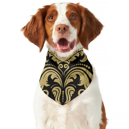 Black And Beige Damask Pattern Print Dog Bandana