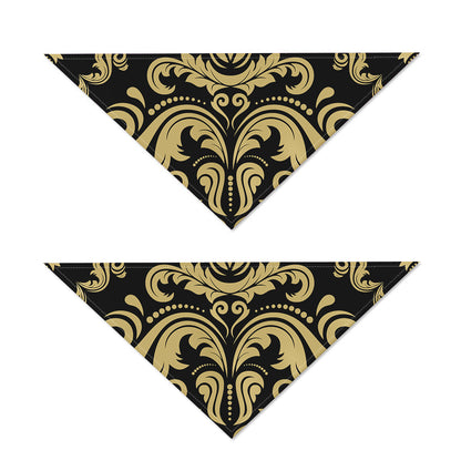 Black And Beige Damask Pattern Print Dog Bandana