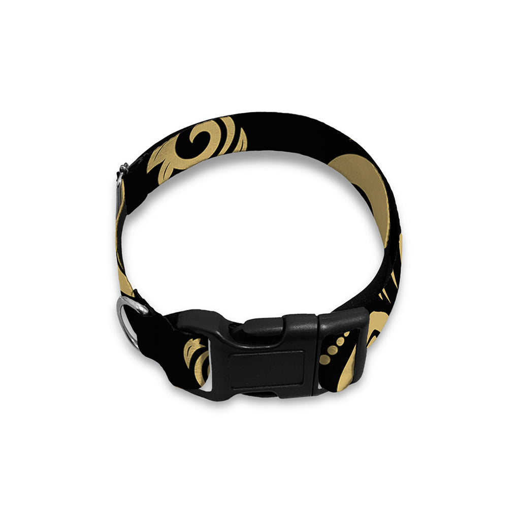 Black And Beige Damask Pattern Print Dog Collar