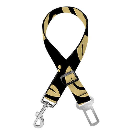 Black And Beige Damask Pattern Print Dog Seat Belt