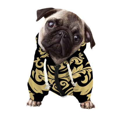 Black And Beige Damask Pattern Print Dog Zip Up Hoodie