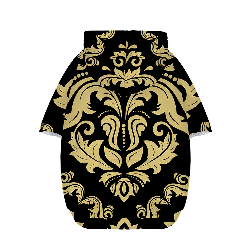 Black And Beige Damask Pattern Print Dog Zip Up Hoodie