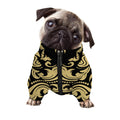 Black And Beige Damask Pattern Print Dog Zip Up Jacket