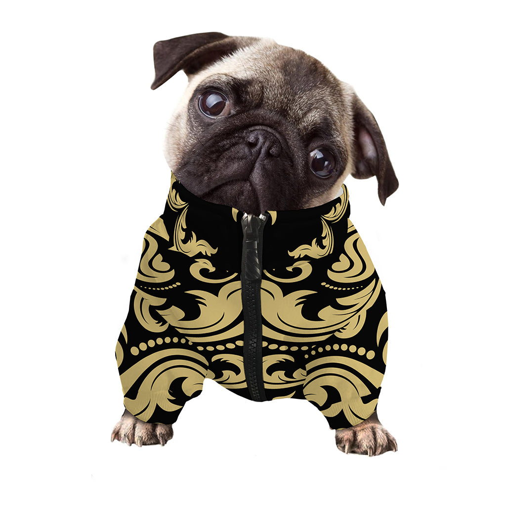 Black And Beige Damask Pattern Print Dog Zip Up Jacket