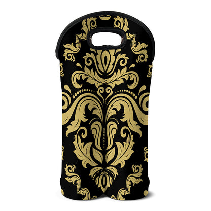 Black And Beige Damask Pattern Print Double Neoprene Wine Tote