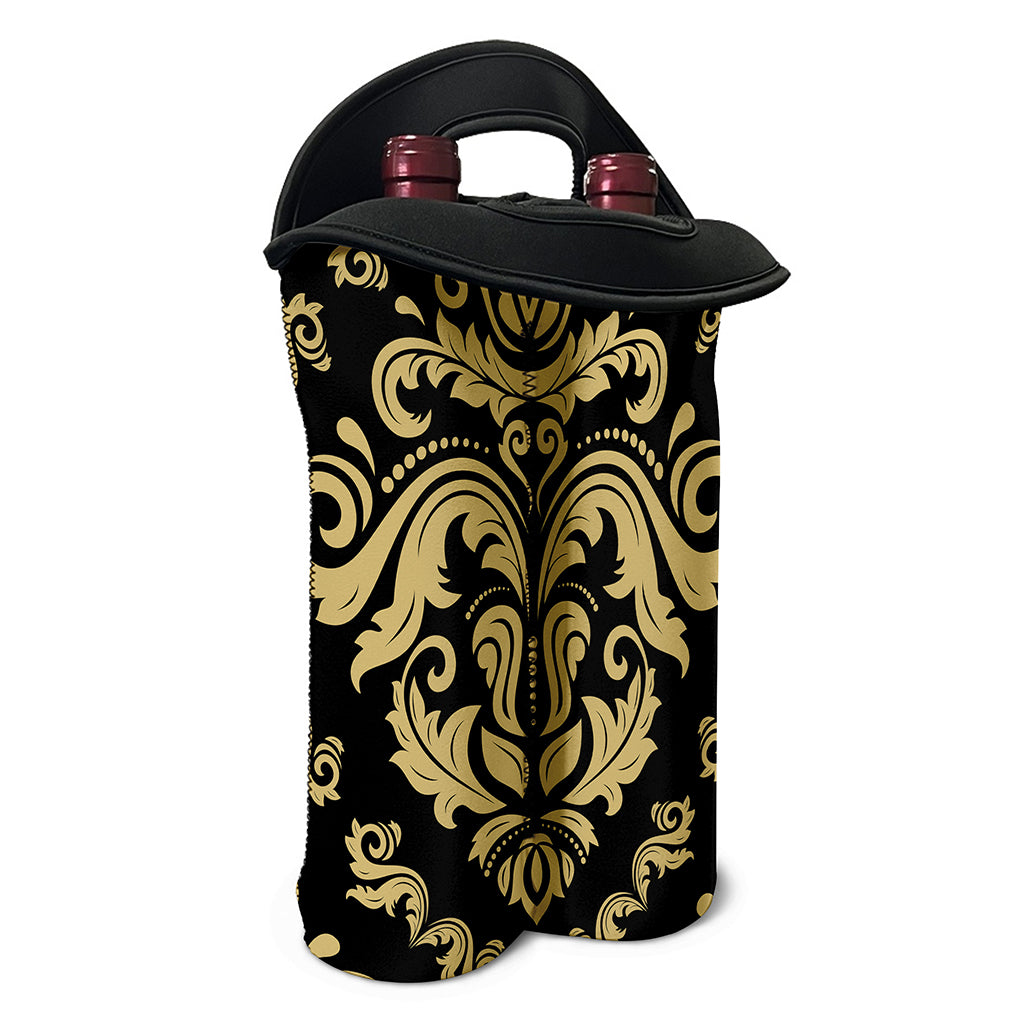 Black And Beige Damask Pattern Print Double Neoprene Wine Tote