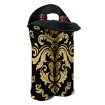 Black And Beige Damask Pattern Print Double Neoprene Wine Tote