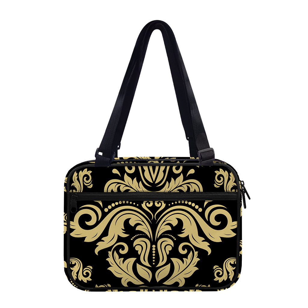Black And Beige Damask Pattern Print Double Strap Bible Bag