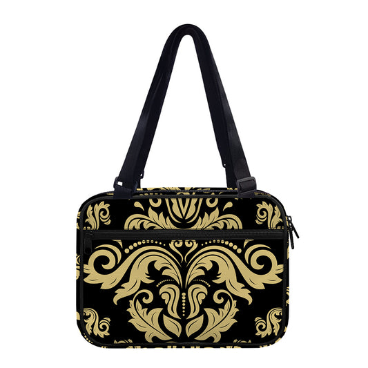 Black And Beige Damask Pattern Print Double Strap Bible Bag
