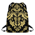 Black And Beige Damask Pattern Print Drawstring Backpack