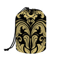 Black And Beige Damask Pattern Print Drawstring Makeup Bag