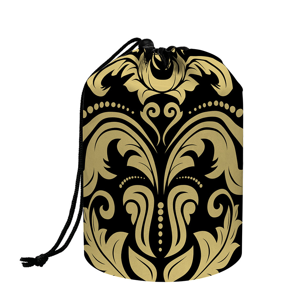 Black And Beige Damask Pattern Print Drawstring Makeup Bag