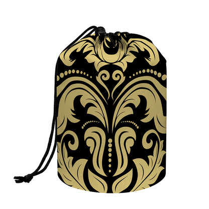 Black And Beige Damask Pattern Print Drawstring Makeup Bag