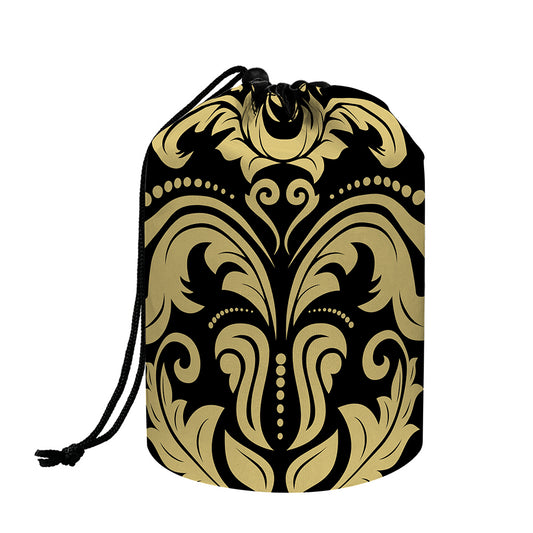 Black And Beige Damask Pattern Print Drawstring Makeup Bag