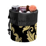 Black And Beige Damask Pattern Print Drawstring Makeup Bag