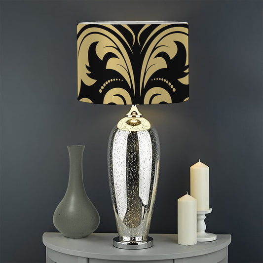 Black And Beige Damask Pattern Print Drum Lamp Shade