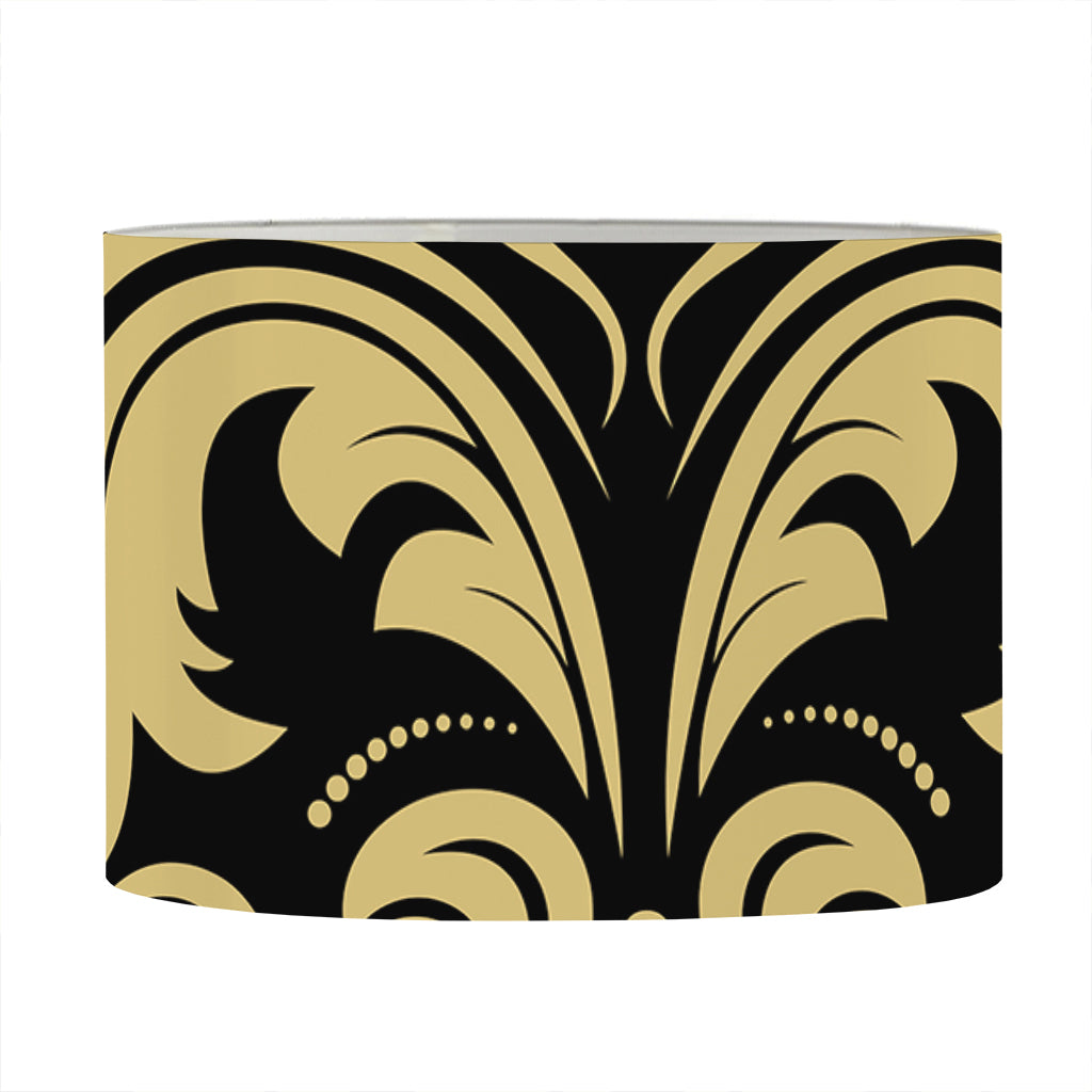 Black And Beige Damask Pattern Print Drum Lamp Shade