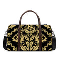 Black And Beige Damask Pattern Print Duffel Bag