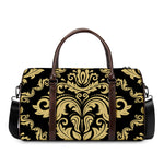 Black And Beige Damask Pattern Print Duffle Bag