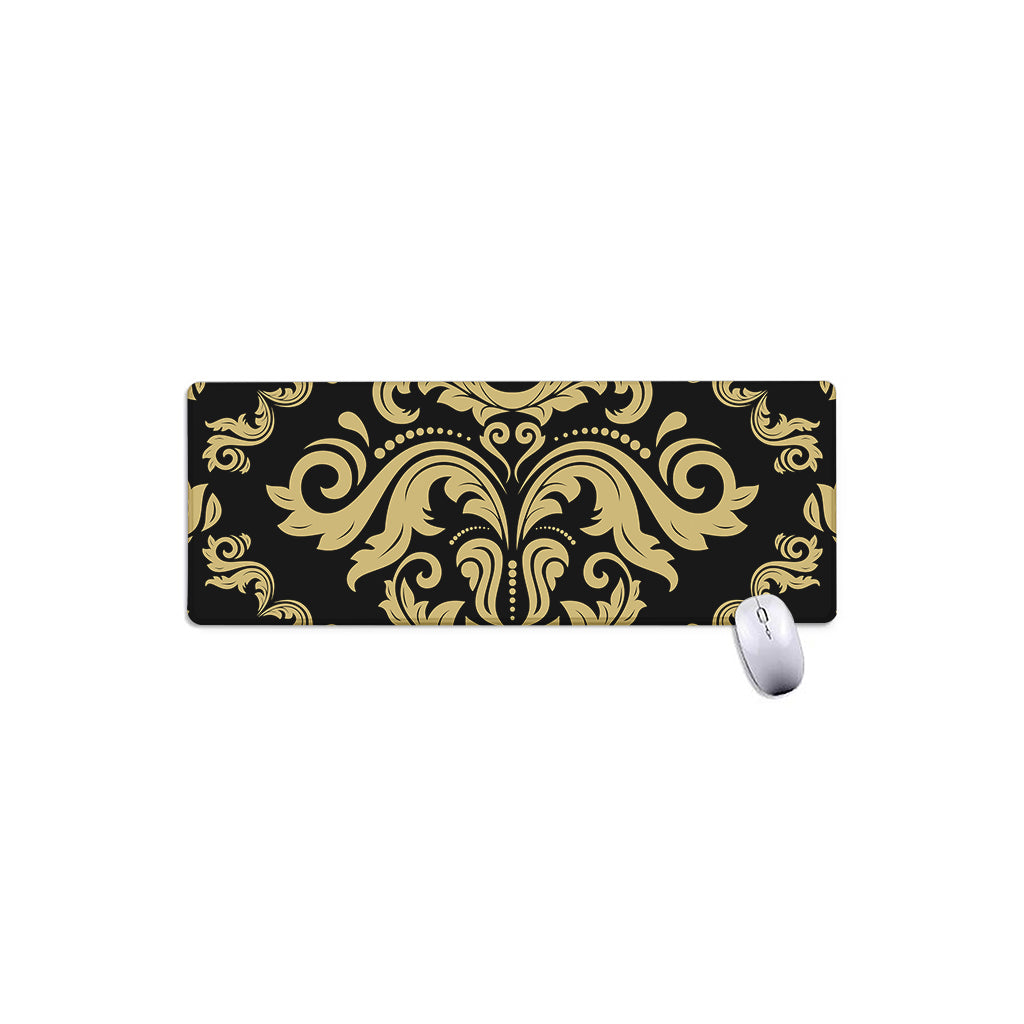 Black And Beige Damask Pattern Print Extended Mouse Pad