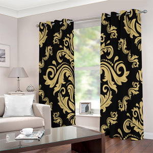 Black And Beige Damask Pattern Print Extra Wide Grommet Curtains