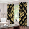 Black And Beige Damask Pattern Print Extra Wide Grommet Curtains