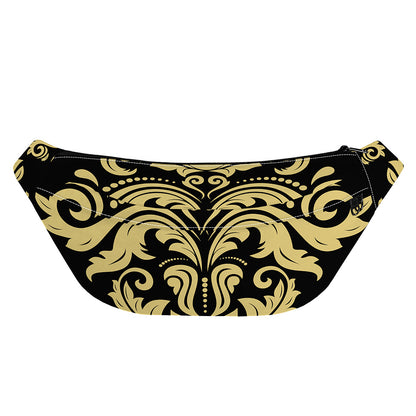 Black And Beige Damask Pattern Print Fanny Pack