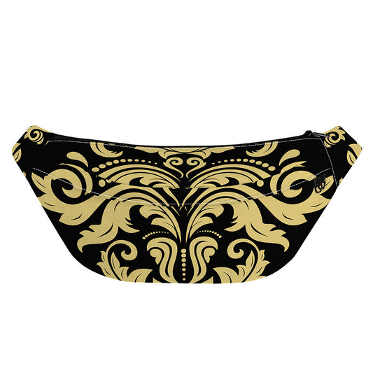 Black And Beige Damask Pattern Print Fanny Pack