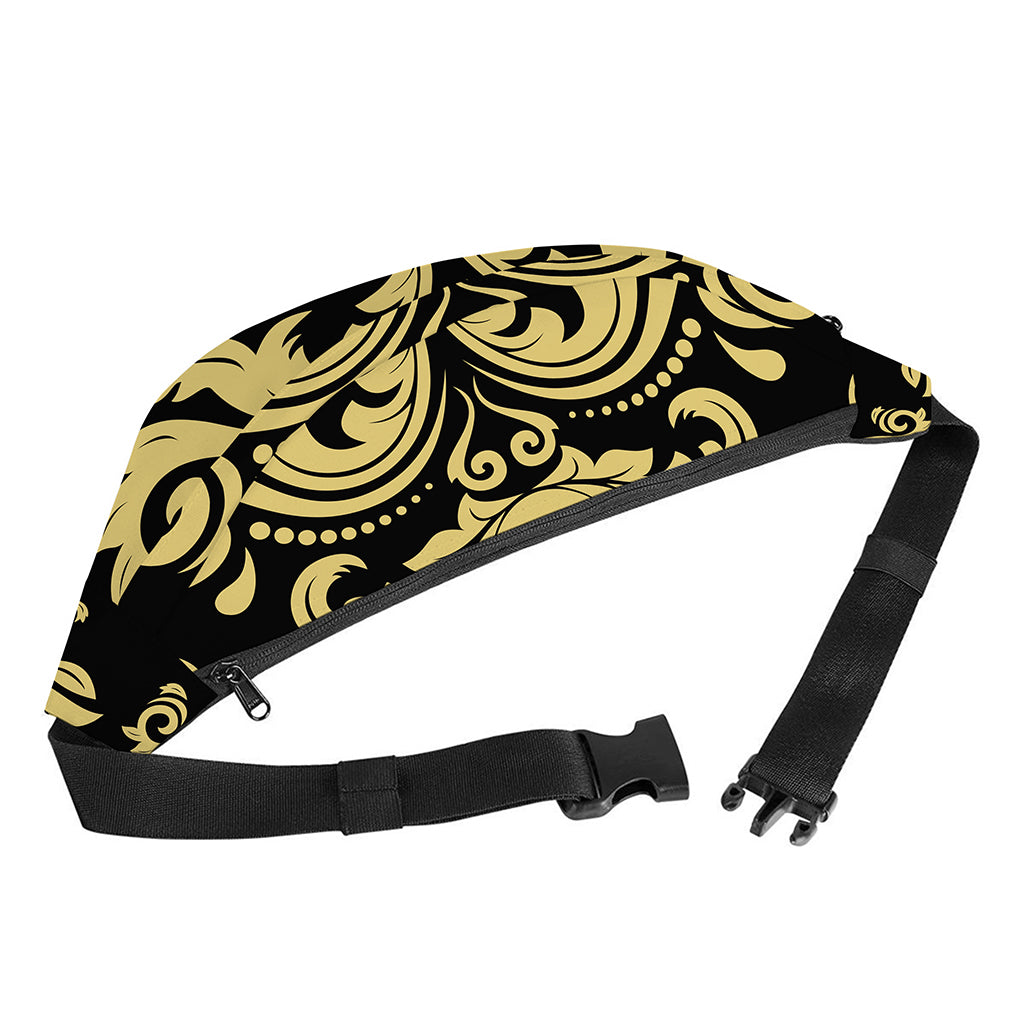 Black And Beige Damask Pattern Print Fanny Pack