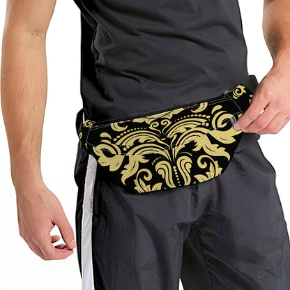 Black And Beige Damask Pattern Print Fanny Pack