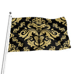 Black And Beige Damask Pattern Print Flag
