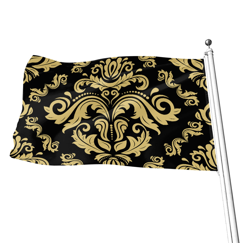 Black And Beige Damask Pattern Print Flag