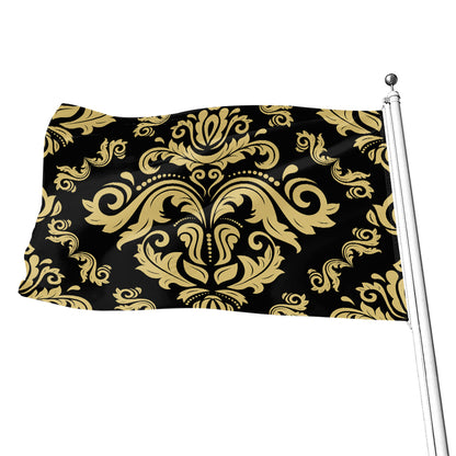 Black And Beige Damask Pattern Print Flag