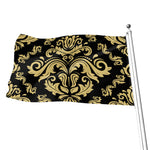 Black And Beige Damask Pattern Print Flag