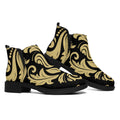 Black And Beige Damask Pattern Print Flat Ankle Boots