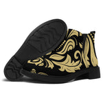 Black And Beige Damask Pattern Print Flat Ankle Boots