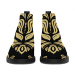 Black And Beige Damask Pattern Print Flat Ankle Boots