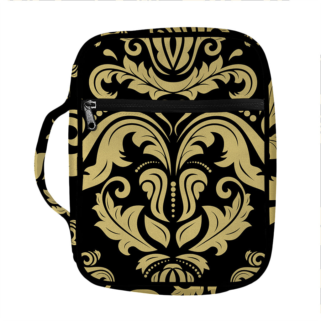 Black And Beige Damask Pattern Print Front Pocket Bible Bag