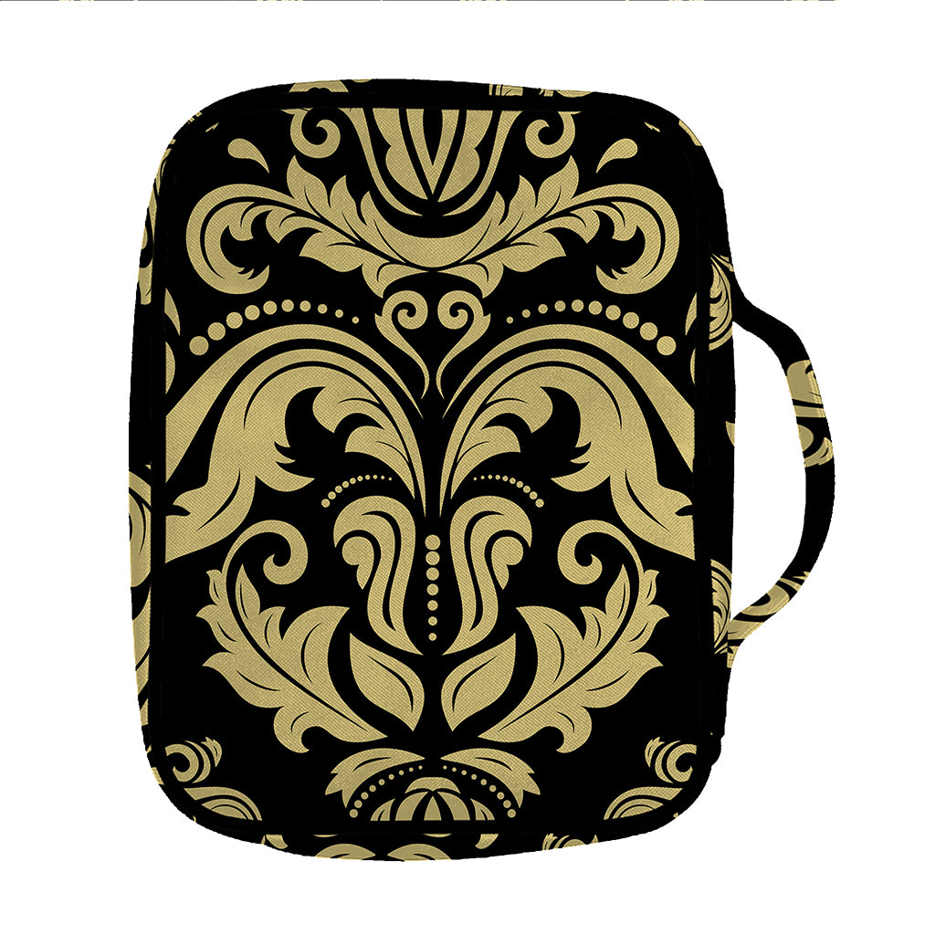 Black And Beige Damask Pattern Print Front Pocket Bible Bag