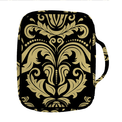 Black And Beige Damask Pattern Print Front Pocket Bible Bag